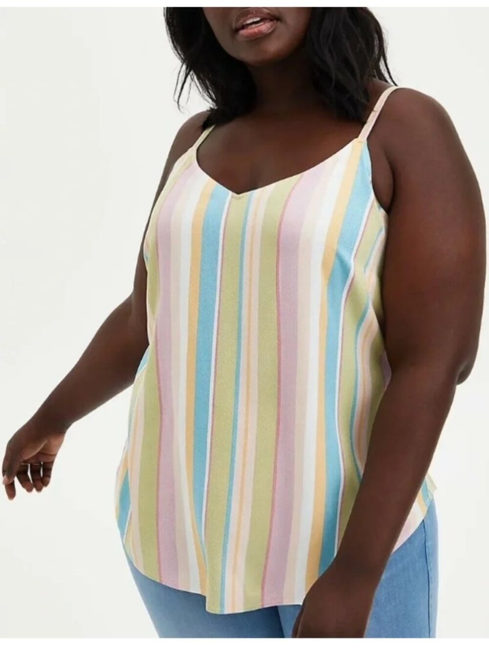 Torrid Ava Stretch Challis Cami Tank Size 6X Rainbow Desert Stripe Pastel V-neck